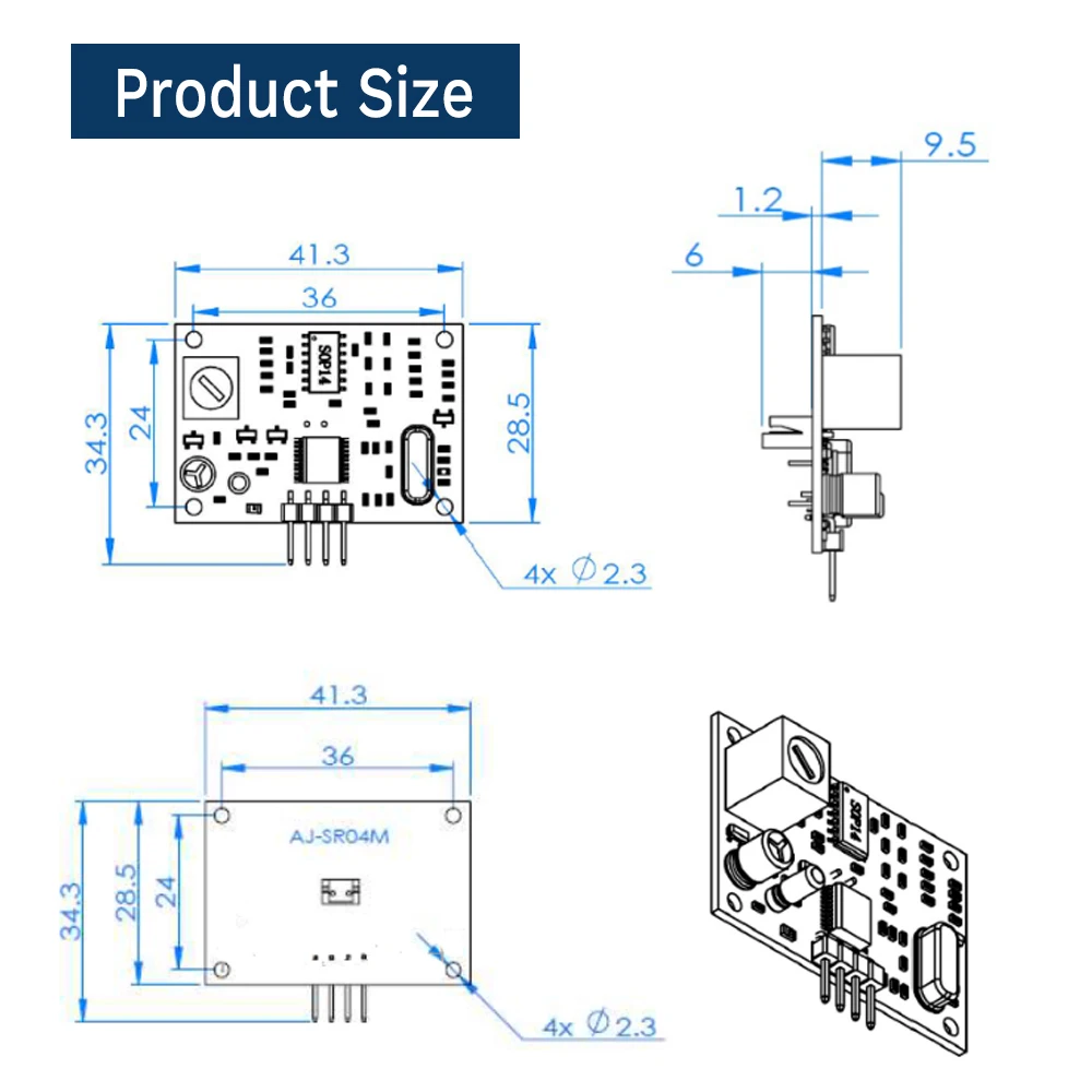 for AJ-SR04M Ultrasonic Ranging Sensor Module for Arduino 20-450CM Waterproof with 2.5M Cable Probe Distance Measuring Sensor
