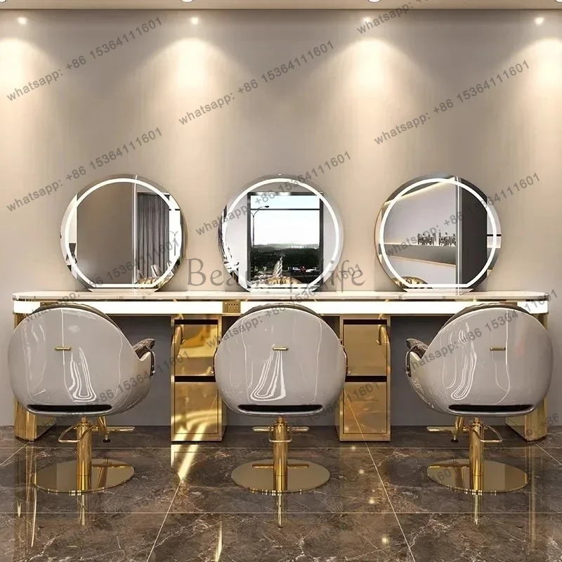 Hair Salon Dressing Table Single and Double-Sided for   Salon Haircut Mirror with Cabinet   Cutting and Dyeing Hair