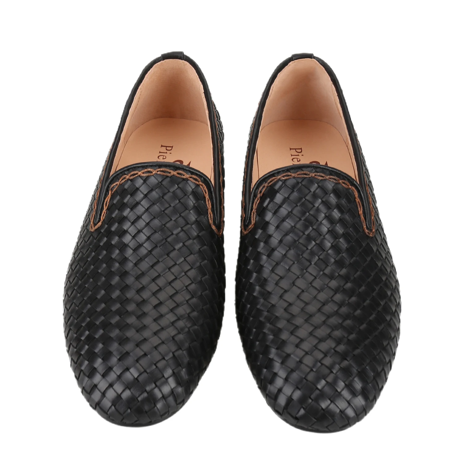 Piergitar Tricolour Woven Leather Slip-On Men's Loafers Around Hand-Braided Ropes Perfect Match Wedding And Party Suit Formal