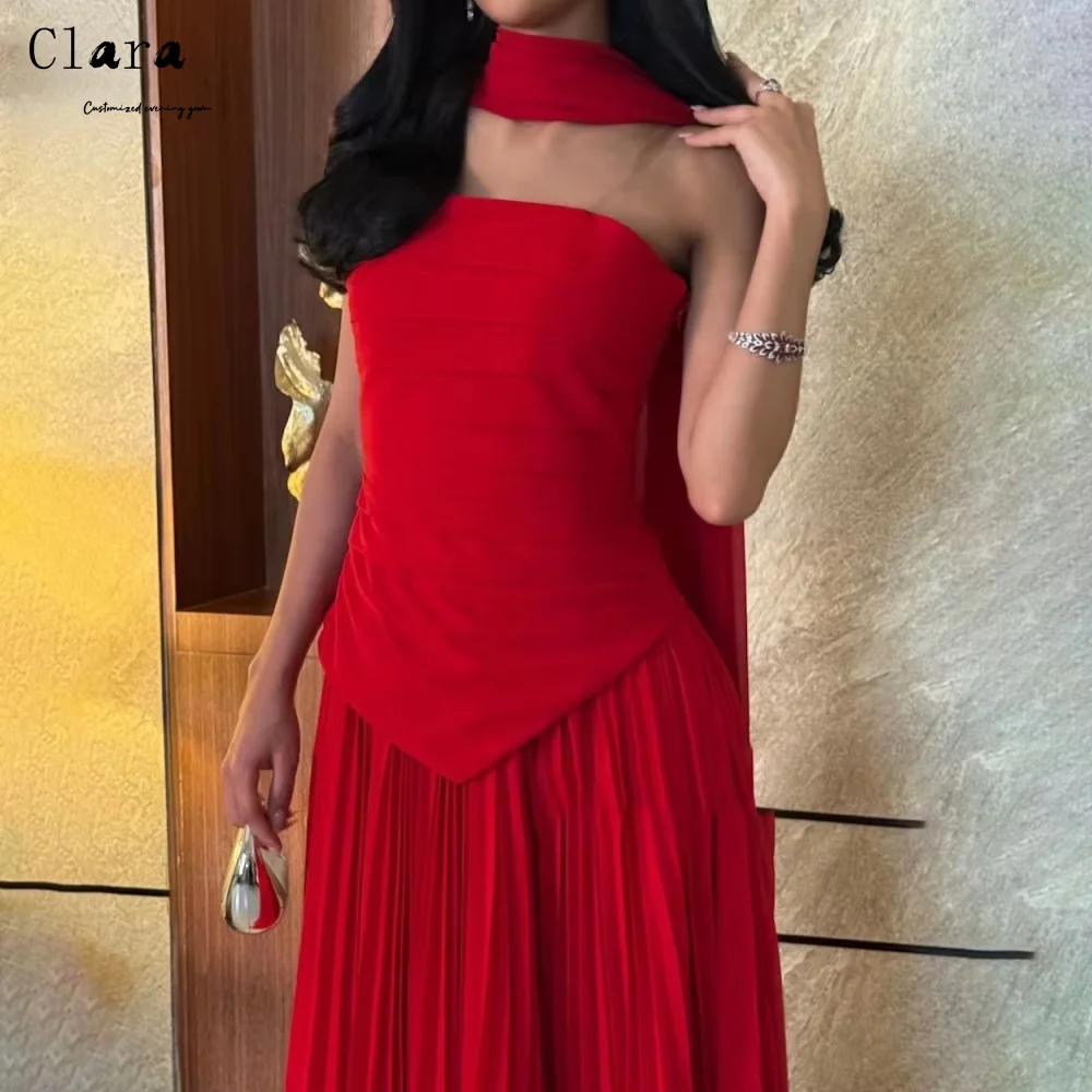クララカスタムレッドフィッシュテールストラップレスチューブトップラグジュアリーエレガントパーティードレスウェディングウーマンボールガウンドレスウィメンズプロムドレス