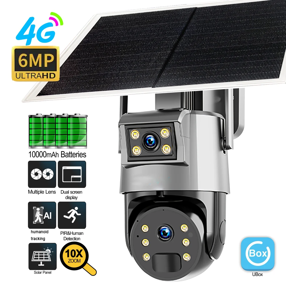 Ubox 6MP 10X زووم بصري 4G بطاقة Sim كاميرا لاسلكية PTZ تعمل بالطاقة الشمسية للمزرعة في الهواء الطلق IP66 Ptz الربط تتبع الإنسان #4