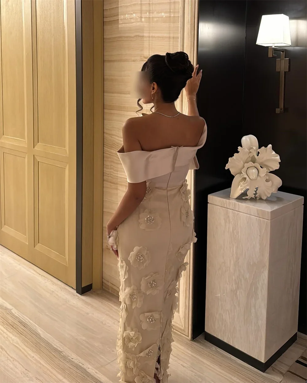 Customized Formal Gown Saudi Arabia Evening Prom Dearin Off-the-shoulder Sheath Ankle Length Bows Open Back Skirts