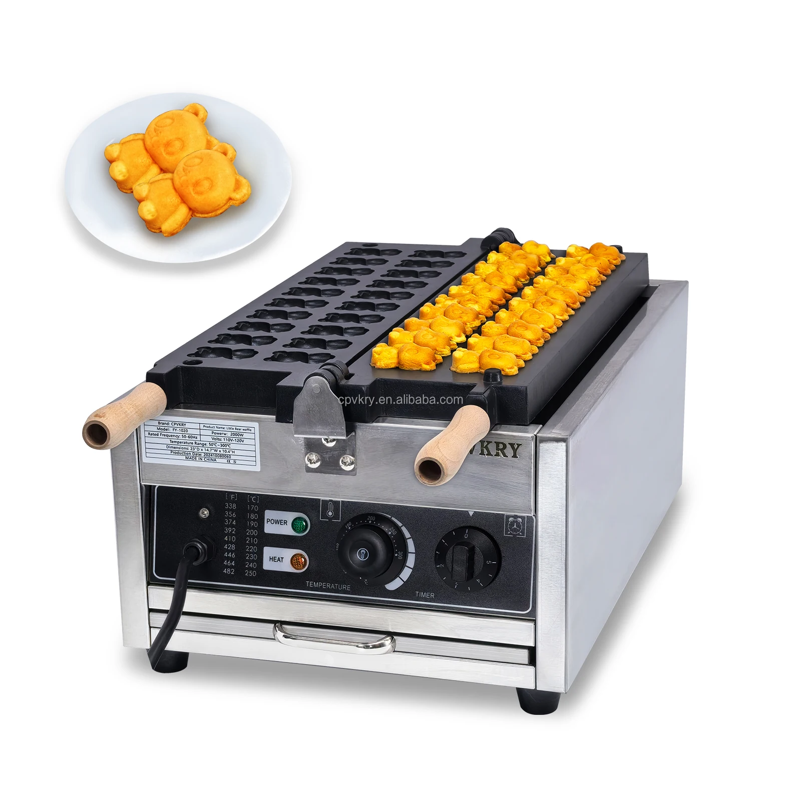 

20 Pcs of Bear Shape Rotating Waffle Maker Non Stick Panda Shaped Cake Mold Maker Waffle Baking Oven Temper Control Snack Maker