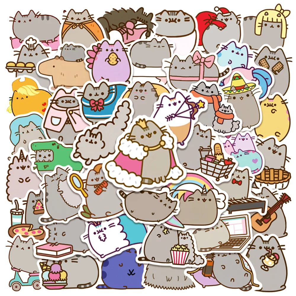 50pcs Pusheens Cute Stickers Kids Anime Cat Classic Toys Water Cup Notebook Laptop Decoration Children Christmas Gift Hot Sales