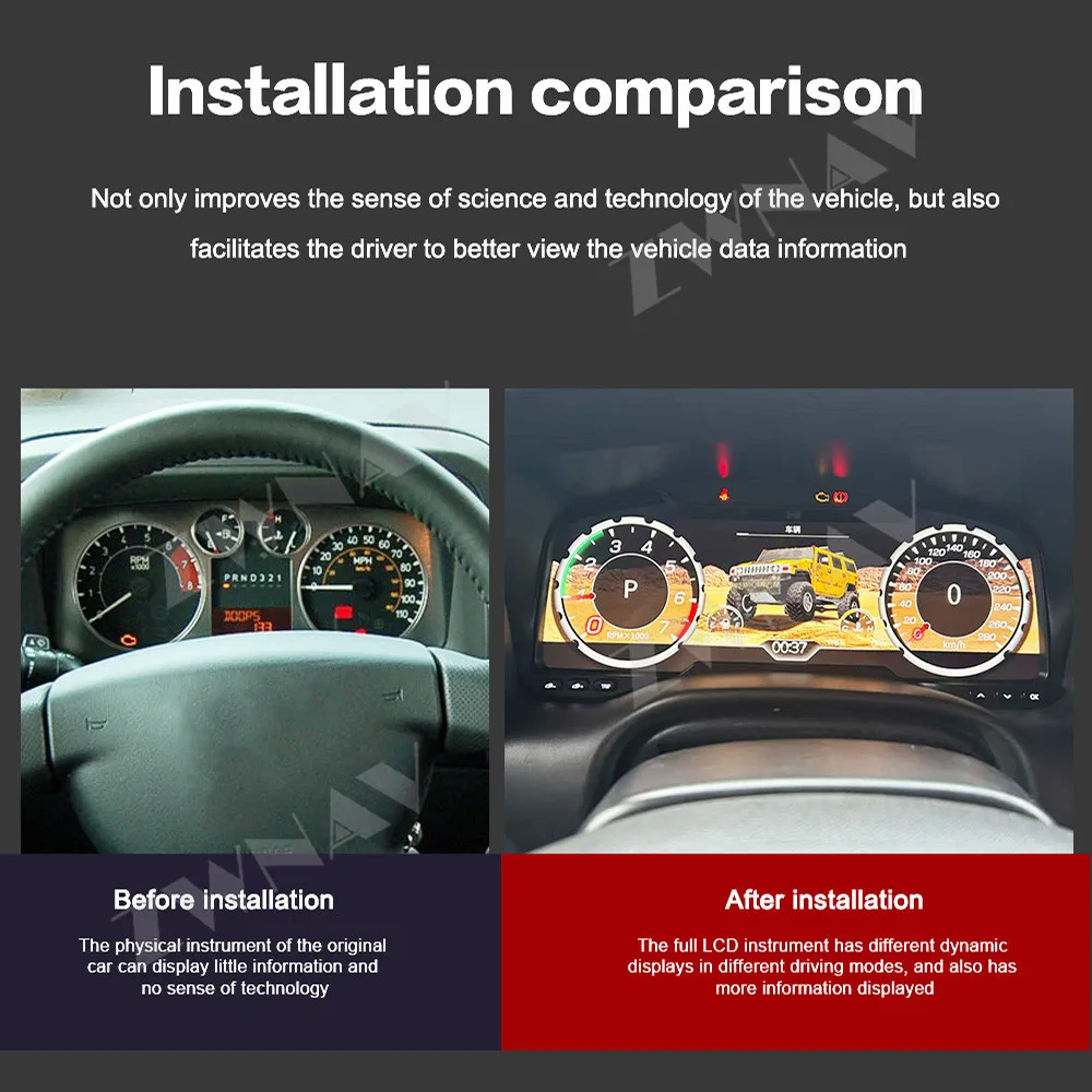 تصميم جديد لوحة القيادة العنقودية ل هامر H3 2005-2010 LCD لوحة أدوات عرض افتراضي قمرة القيادة عداد السرعة الافتراضي لوحة القيادة #3