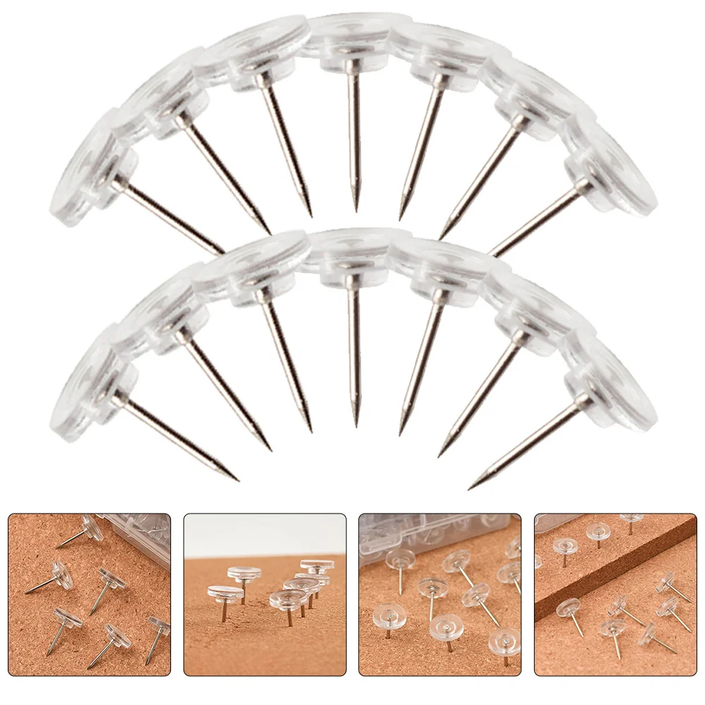 

200Pcs Transparent Pushpins Flat Head Drawing Pins for Wall Cork Board Message Map Tacks Office Classroom Decoration Accessories
