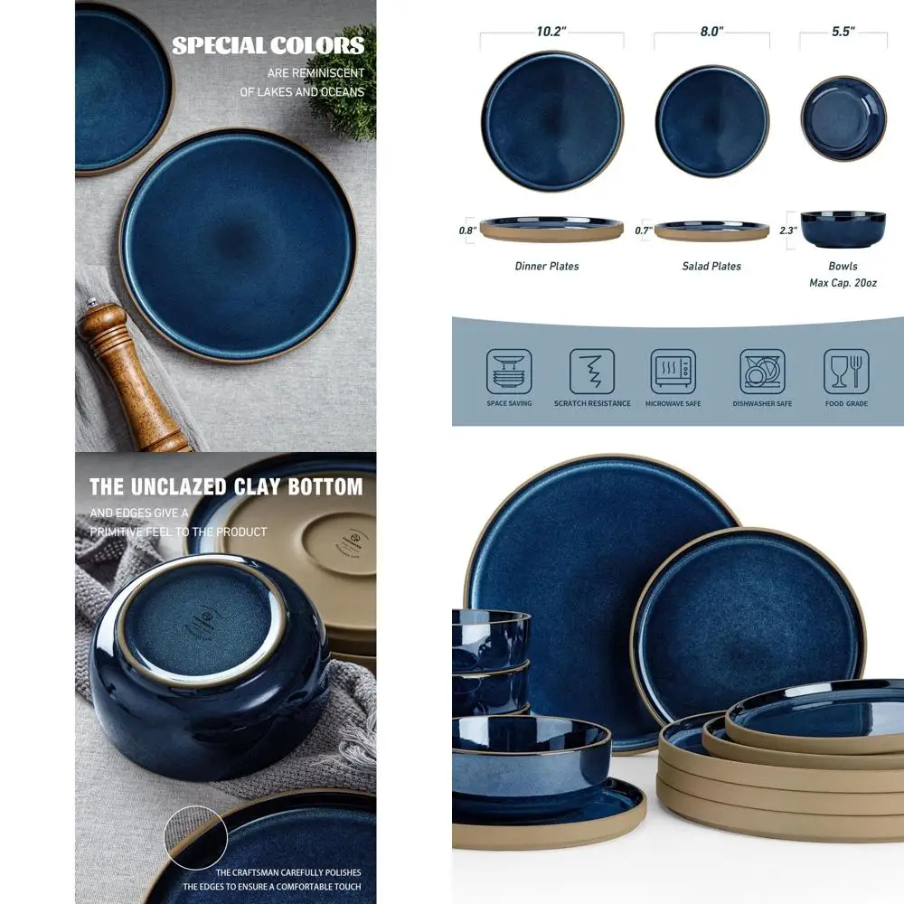 

Набор столовой посуды из керамогранита на 4 предмета, можно мыть в микроволновой печи и в посудомоечной машине, полночный синий