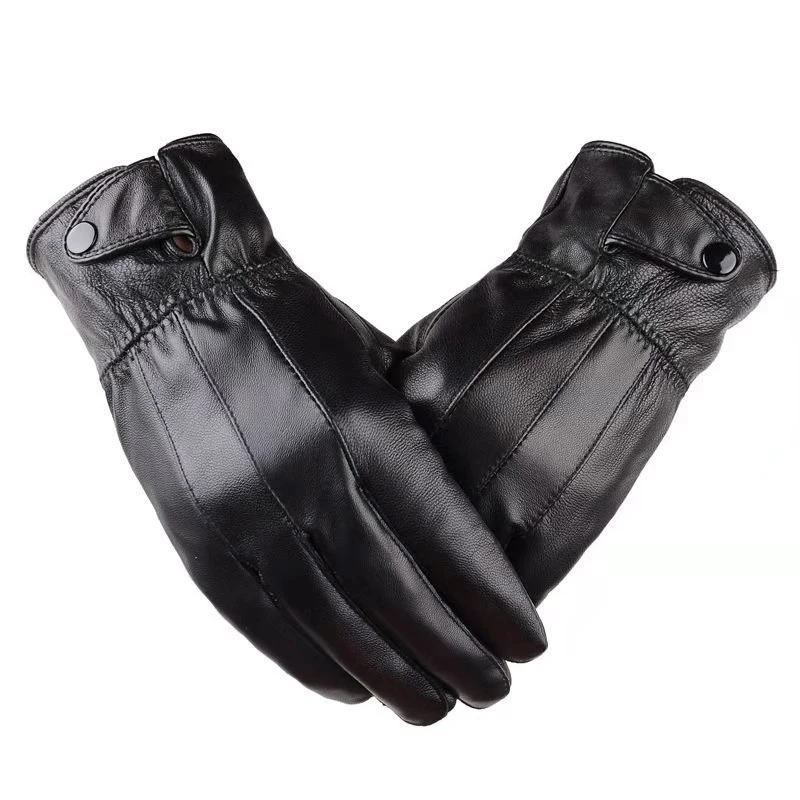 1pair Men\'s PU Leather Winter Autumn Driving Keep Warm Gloves Fleece Tactical Gloves Black Outdoor Sports Waterproof Mitten