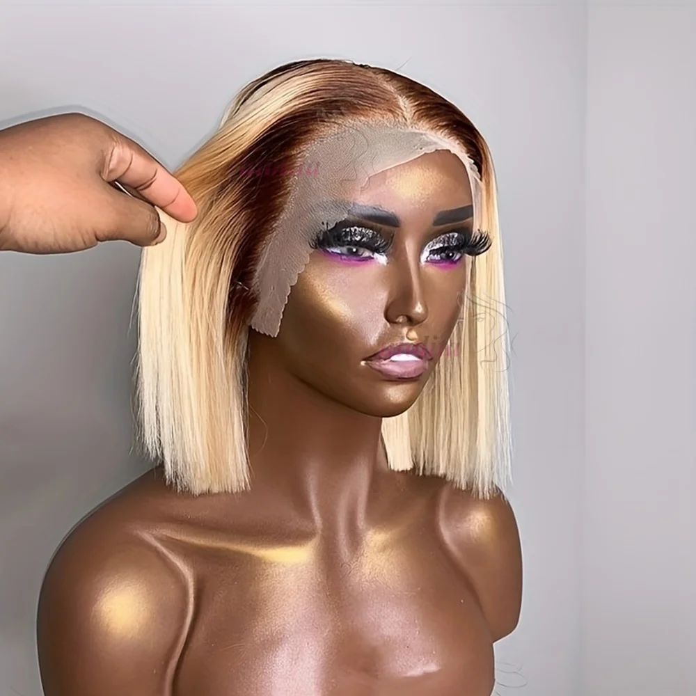 

#4/613 Blonde Short Bob Human Hair Wigs For Women Straight Lace Wig Human Hair 13x4 Transparent Lace Wig Ombre Honey Blonde Wig