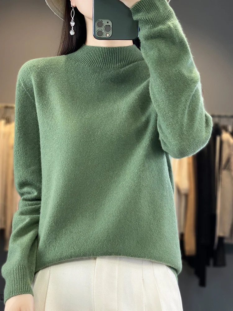 سترة نسائية ناعمة دافئة برقبة وهمية بلوفر محبوك سادة ملابس غير رسمية أنيقة للخريف والشتاء مريحة #3