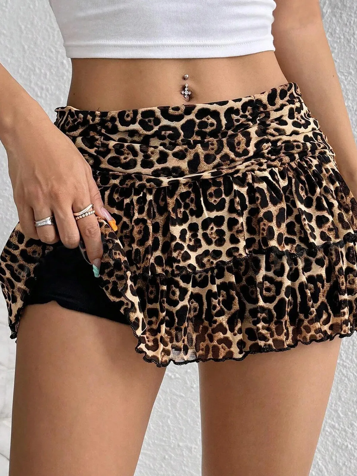 

Cute Ruffle Bloomer Skirts Women's Summer Lace Floral Skirt High Rise Tiered Ruffled Flowy Short Mini A Line Skirt fashion SML7