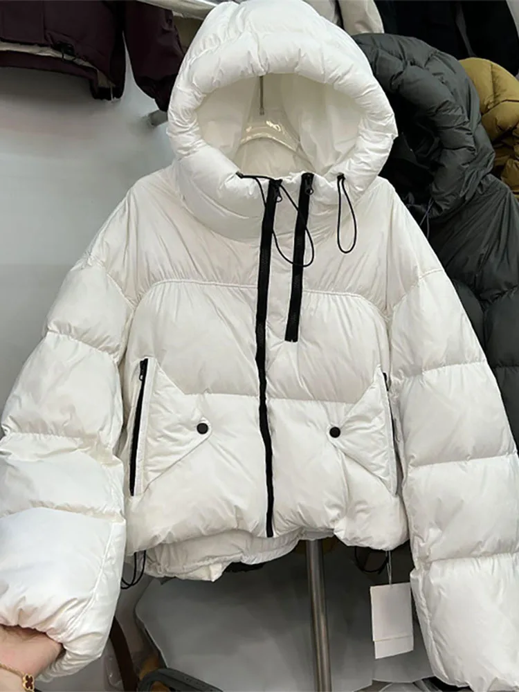 Veste décontractée à capuche courte pour femme avec col montant, manteau femme, épais, chaud, extérieur, automne, hiver, nouveau, 2025