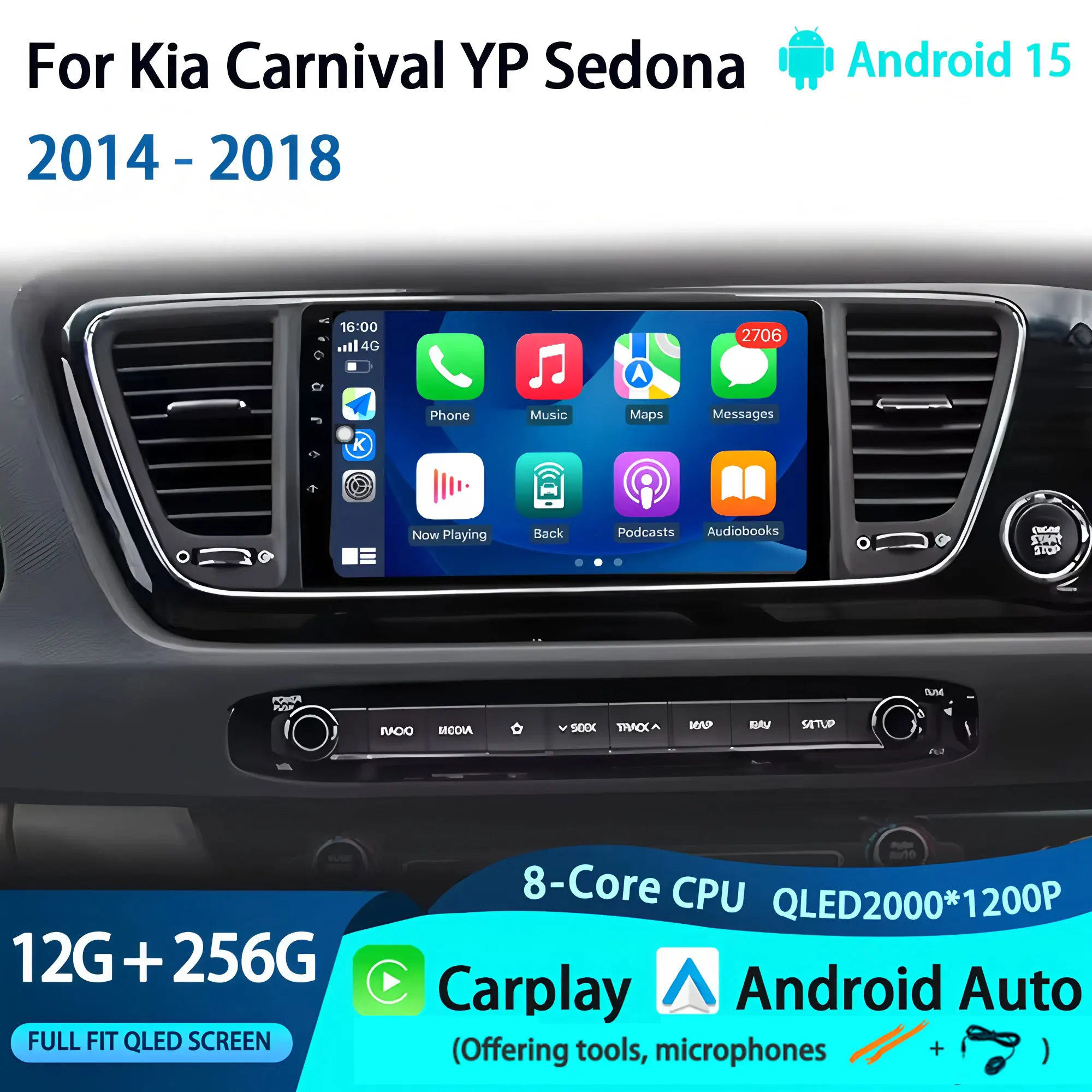 

Android15 Carplay Auto For Kia Carnival YP Sedona 2014 - 2018 Multimedia Car Radio Player WIFI 4G DSP Stereo no 2 Din GPS