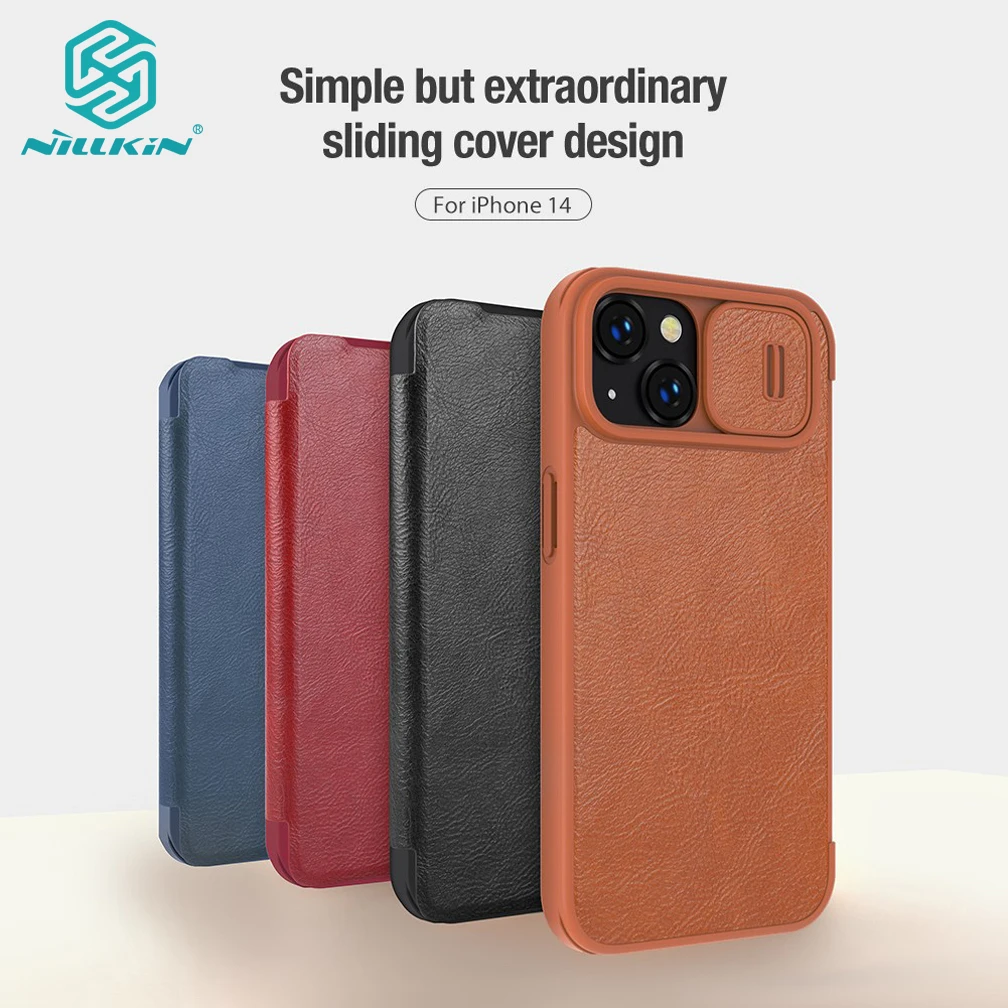 For iPhone 14 Pro Case Nillkin Qin Pro Leather Slide Lens Case With Card Slot Flip Cover For iPhone 14 Plus /14 Pro Max