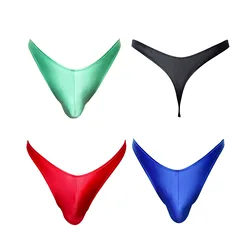 XClocKNYoung men thongs Low rise V-shaped larger thongs satin glossy bikini high split bottoming underpants