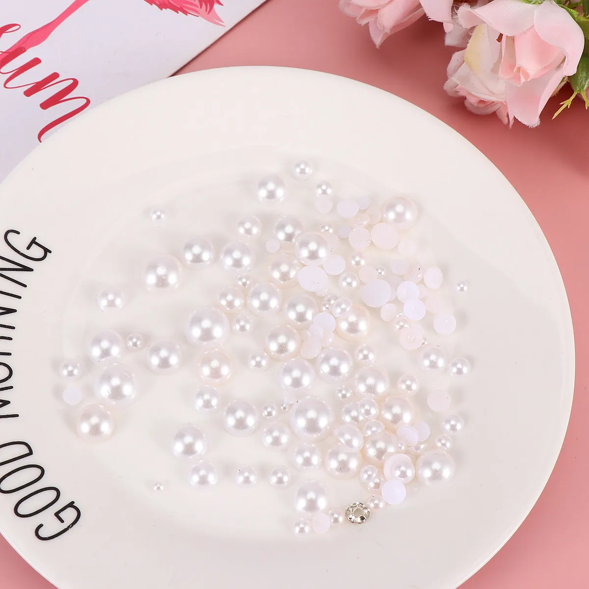 1Pack Artificial Pearl Beads Semicircle Flat Back White Simulation Pearls for Creative DIY Jewelry Earring Components Craft