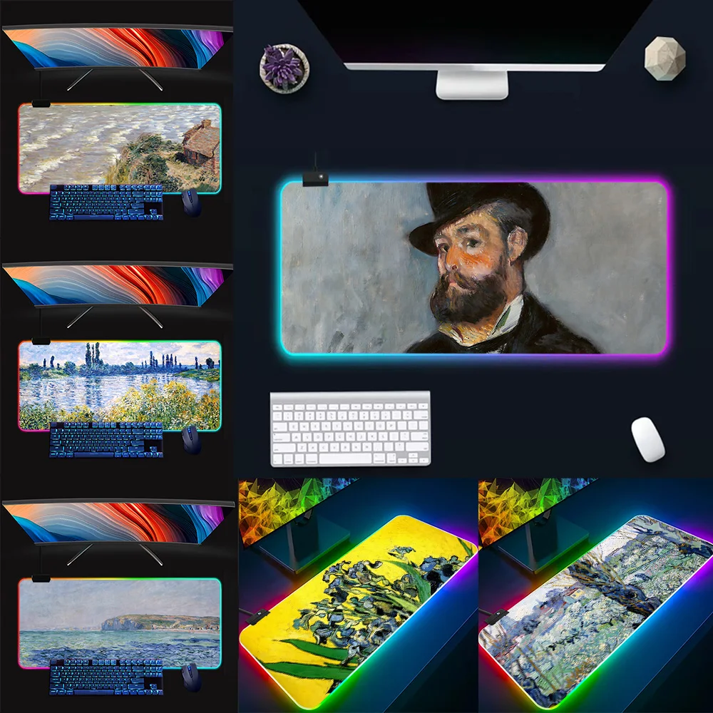 

Claude Monet Van Gogh RGB Pc Gamer Keyboard Mouse Pad Mousepad LED Glowing Mouse Mats Rubber Gaming Computer Mausepad