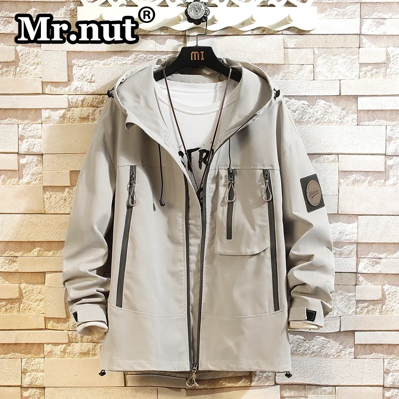 Mr.nut Loose Casual Tooling Jacket 8XL Autumn New Oversize Hooded Outdoor Jackets Men's Windbreaker Waterproof Camping Overcoat