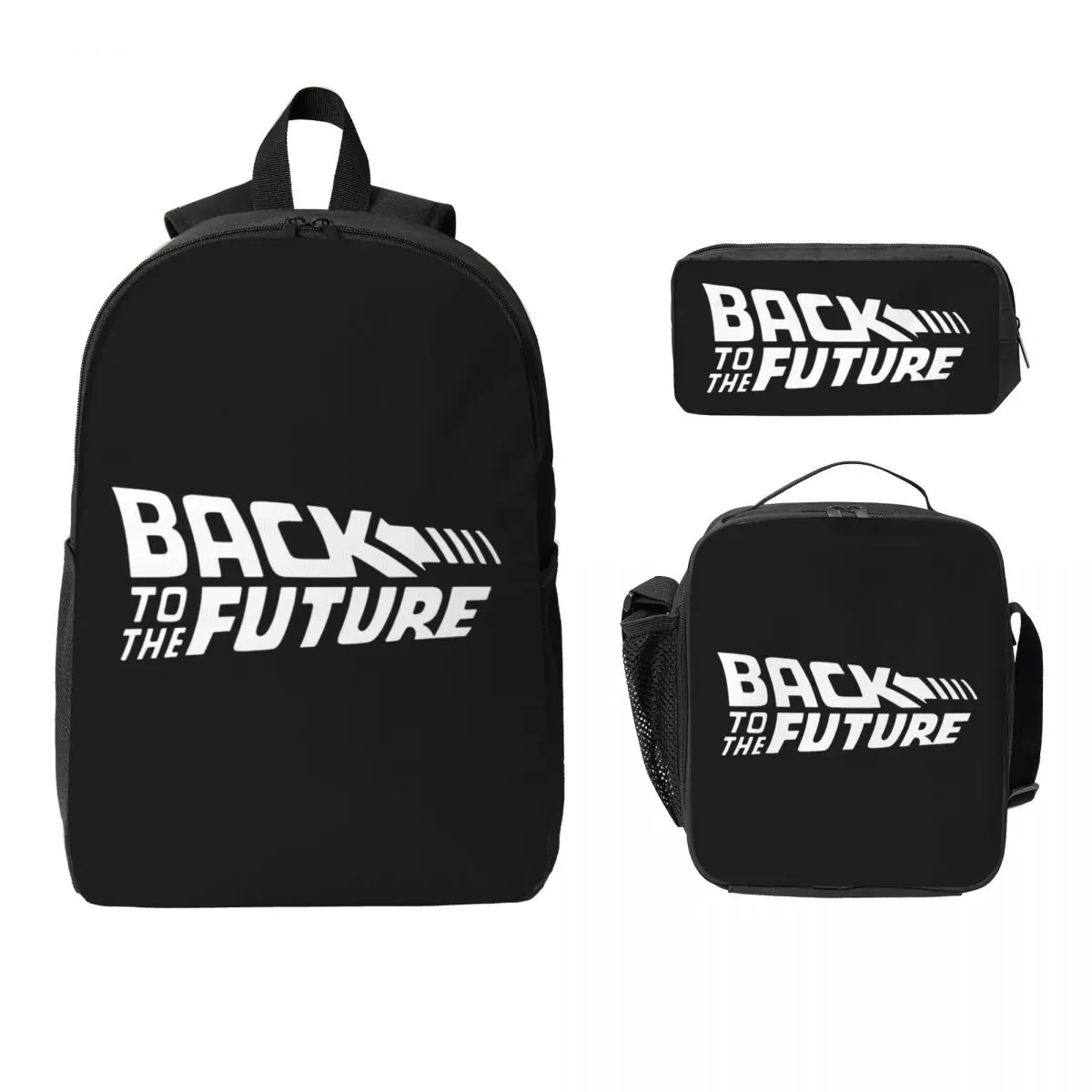 

Retro Back To The Future Backpack Student Boys Girls BookBag School Bag Laptop Shoulder Bags 3ps Insulated Lunch Bag Pencil Case