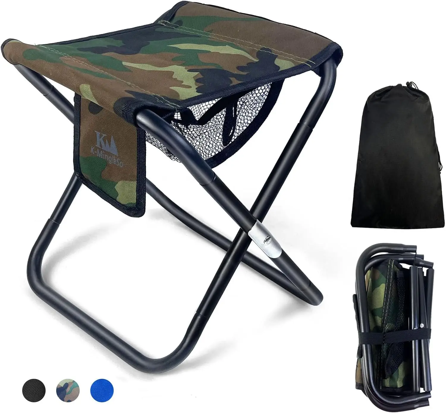 

13-дюймовый портативный складной табурет для кемпинга с сетчатым карманом и системой Molle, легкий для путешествий, садоводства, барбекю, рыбалки — камуфляж