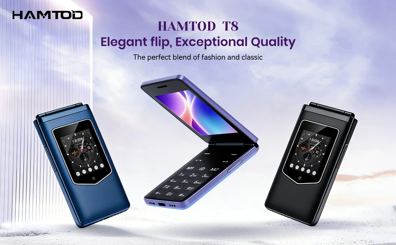 HAMTOD T8 Classic Fashion Clamshell Flip Feature Phone 4G VoLTE Dual HD Screen 2.8" Main IPS Display + 1.77" Outer Screen Big Font Big Icons One Touch SOS Emergency Call 1500mAh Large Battery Easy Simple Operation Unbreakable Basic Mobile Cell Phone For S