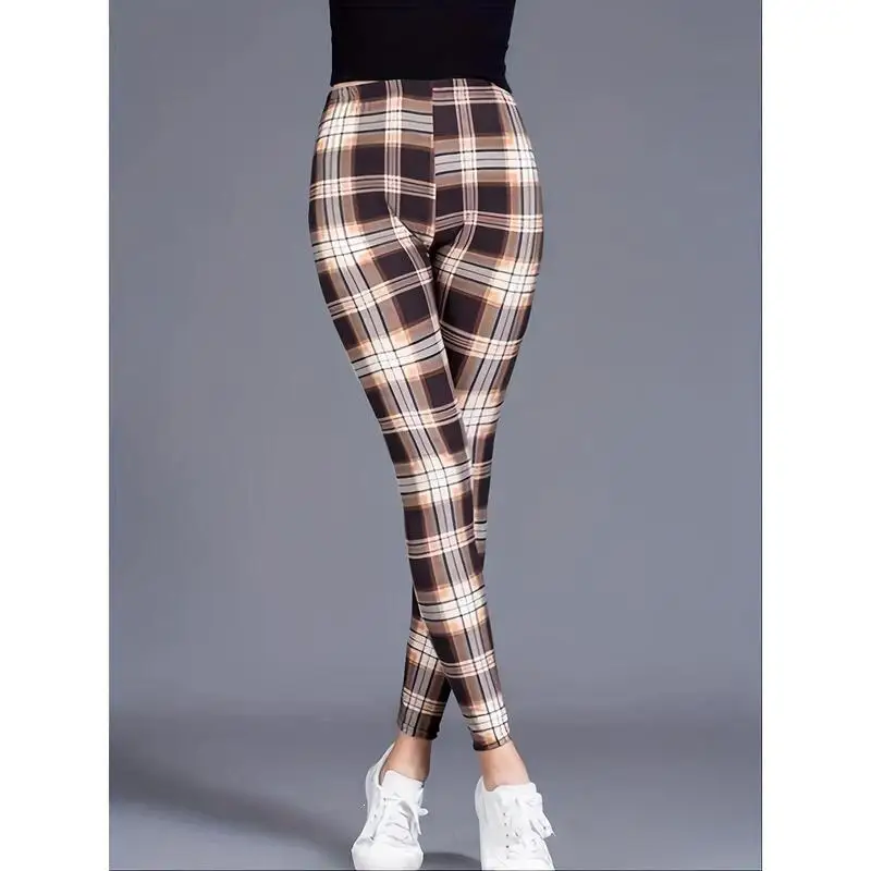Women's Checkered Leggings Plaid Base Layer Pants Cross-Border Spring 2025 Other Materials 100% Commercially Available