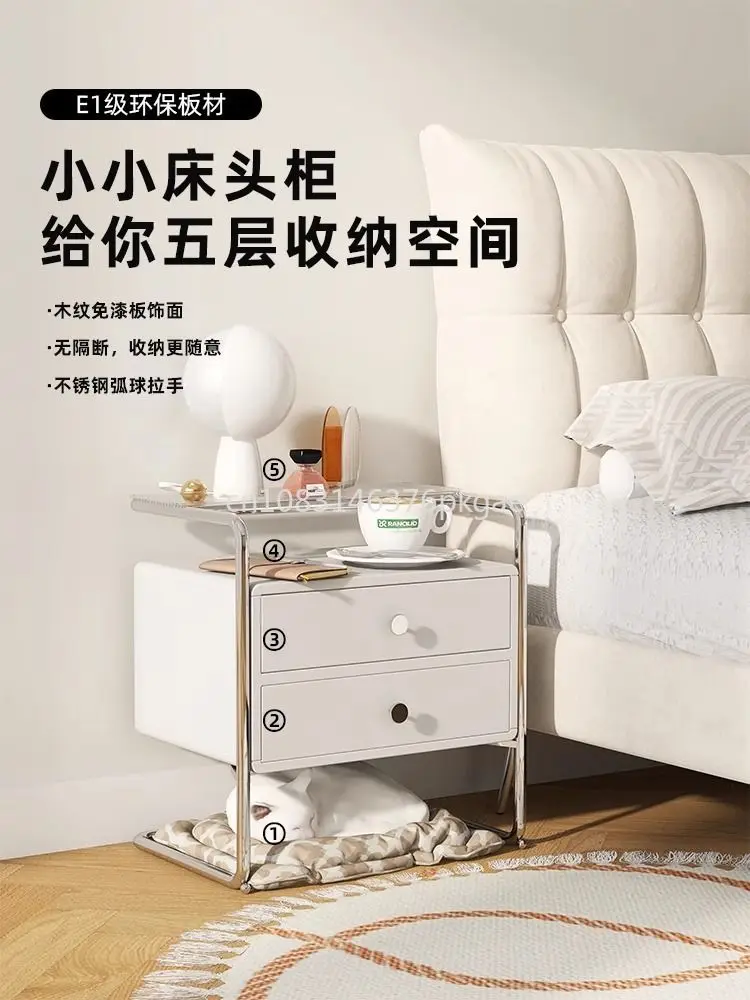 Stainless Steel Bedside Table Light Luxury Simple Storage Cabinet Bedroom Small Bedside Cabinet Storage Furniture