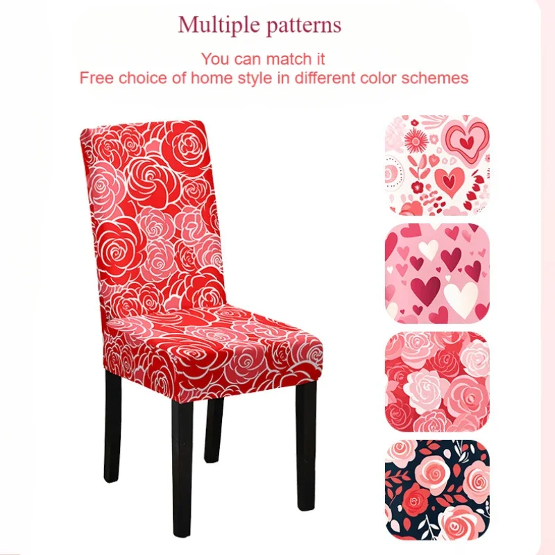 

Elastic Dining Chair Cover Digital Printed Valentine's Day Chair Cover for Dining Room Kitchen Dust-proof Chair Cover 2/4/6Pcs