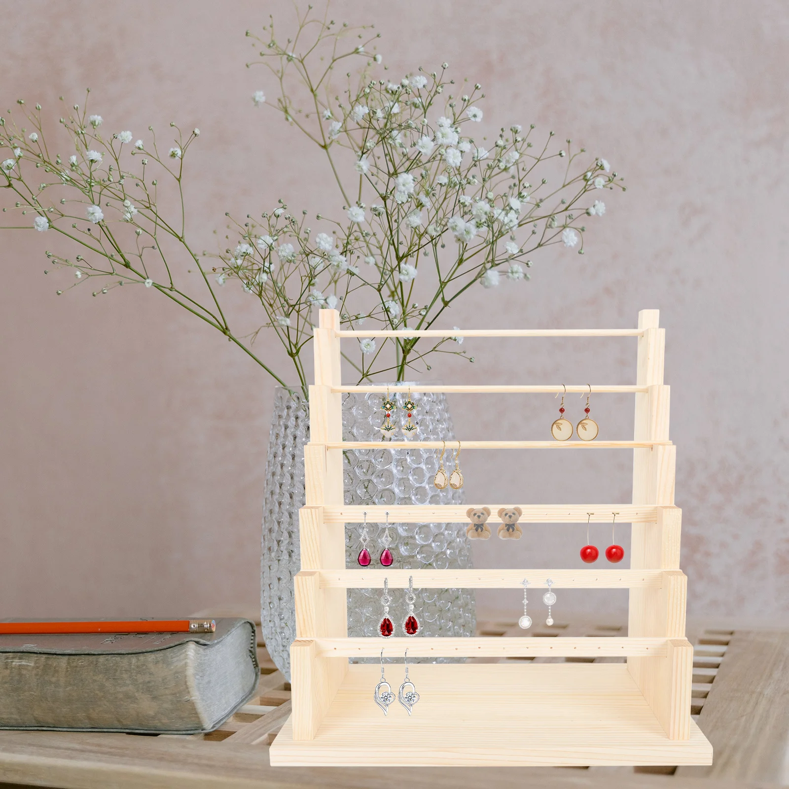 Detachable Wooden Jewelry Display Stand Multi-Layer Rack Sturdy Organizer Elegant Storage Ring Earring Bracelet Holder