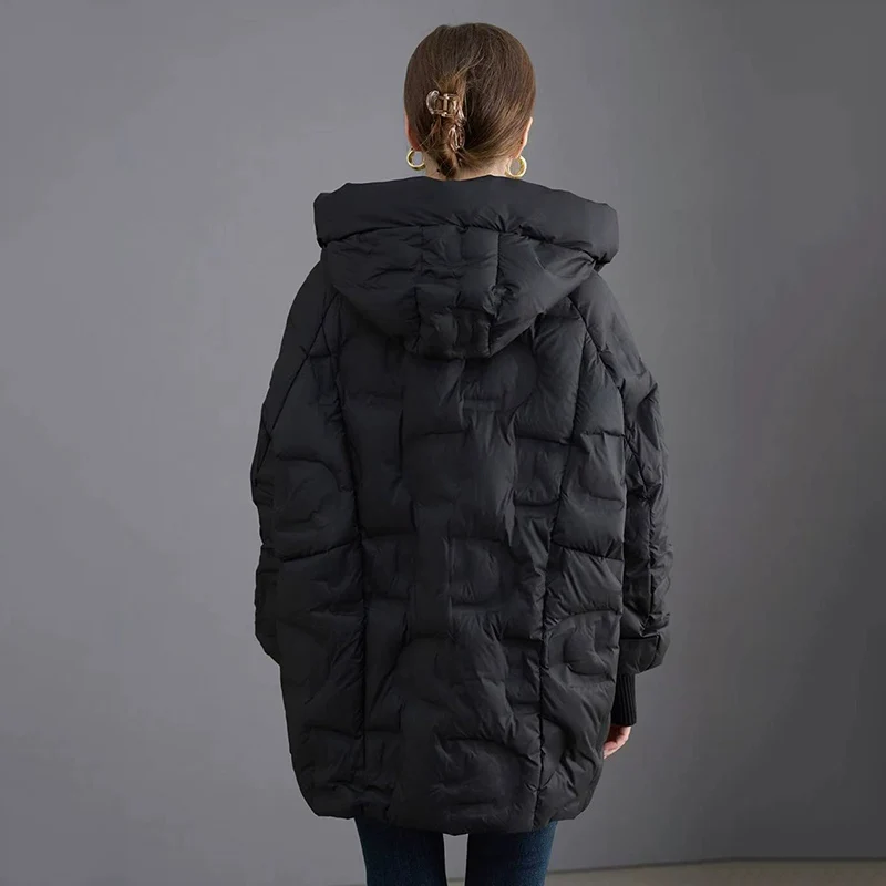 Alta qualidade newwomen pato branco para baixo jaqueta com capuz outono inverno casual solto sobre o tamanho outwear casaco quente