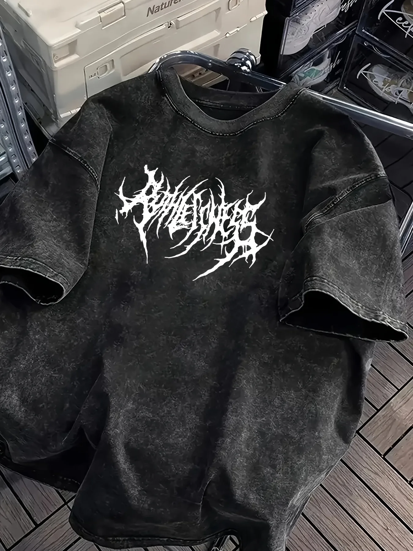 Y2K Grunge Oversized T-Shirt Men Gothic Font Print Heavy Cotton Washed Black Streetwear Harajuku Short Sleeve Tops view 5