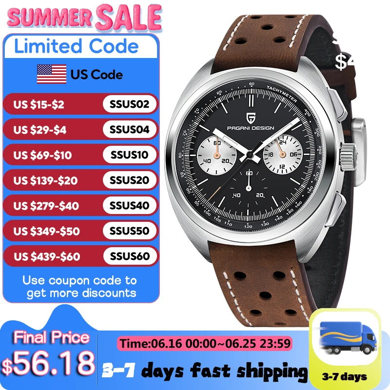 PAGANI DESIGN 2024 New Panda Dial Men Watches Luxury Quartz Watch For Men Japan VK63 Sport Chronograph Sapphire glass Wristwatch