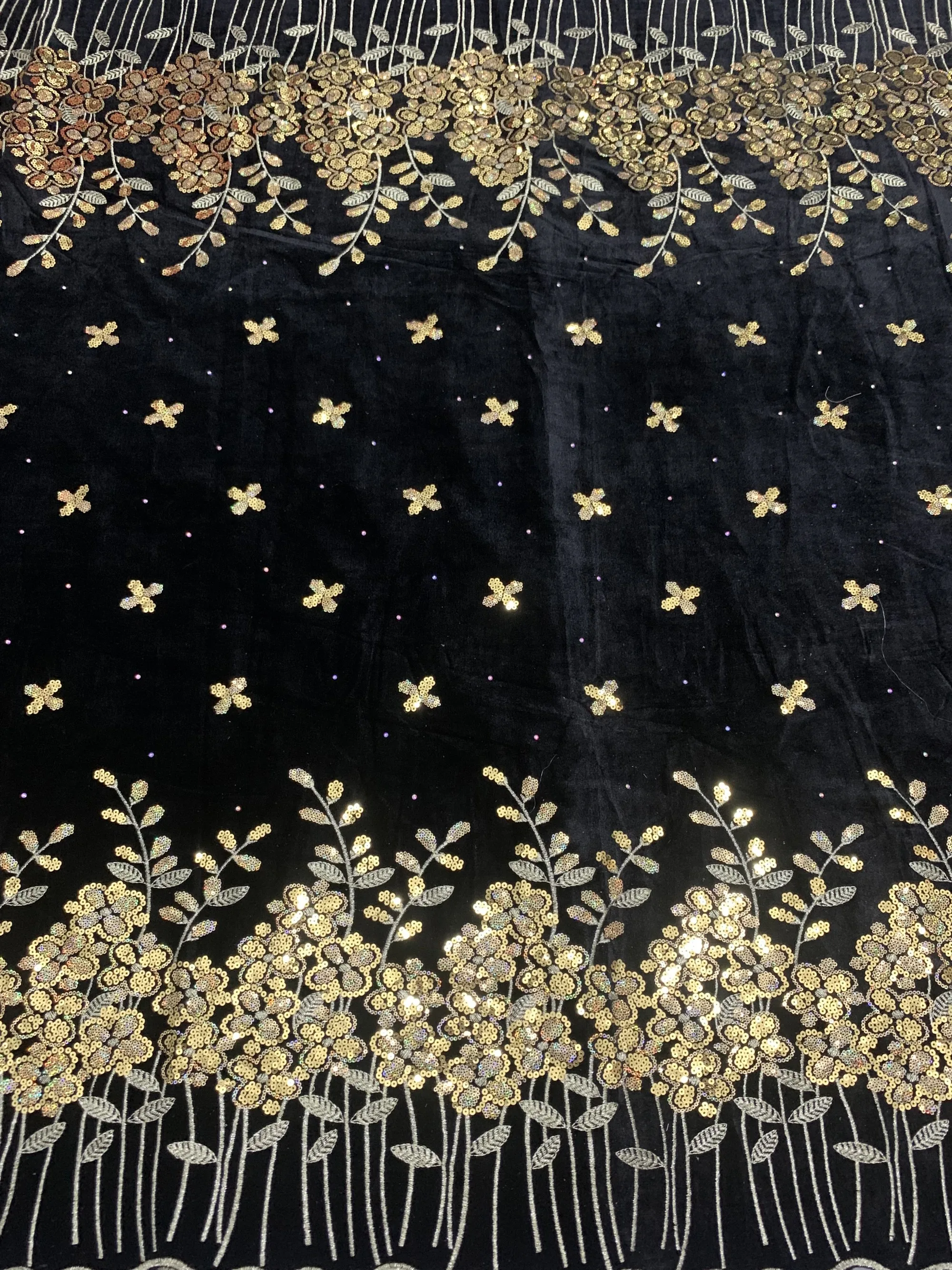 African French Velvet Lace Fabric 2023 Lace Yummy Black And Gold Nigerian Velvet Lace Fabric With Sequins Embroidered for dress