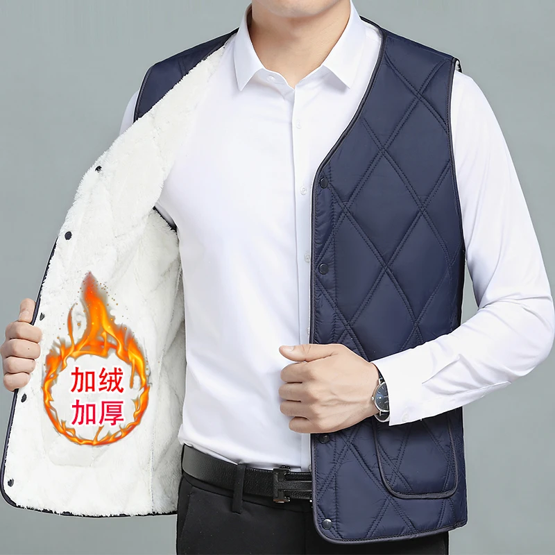 

Мужской хлопковый жилет на подкладке Thiened Fce, утепленный облегающий жилет с V-образным вырезом для осенне-зимней повседневной одежды