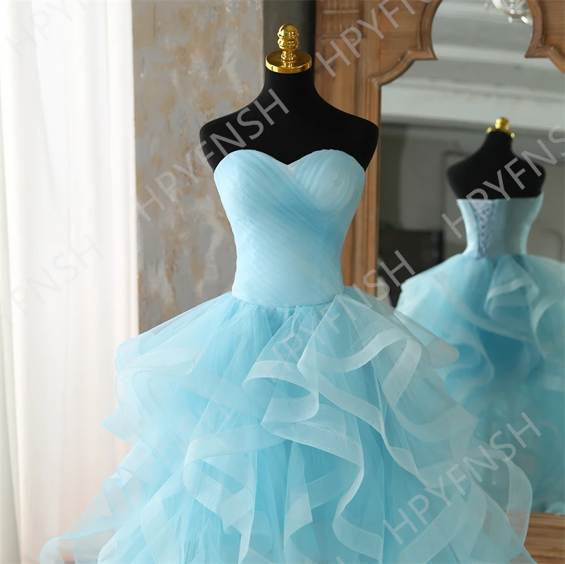 Vestido De Noiva New High-low Train Strapless Sky Blue Quinceanera Dresses Sweet Ball Gown Custom Colors Vestidos Make Plus Size