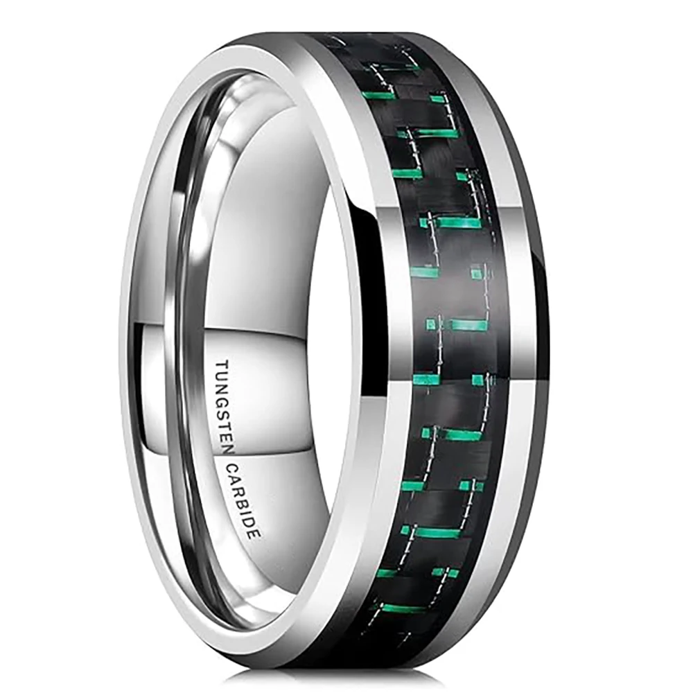 Black Carbon Fiber Jewelry 8mm Tungsten Steel Carbide Ring Mens Wedding Band New US Size 7-12