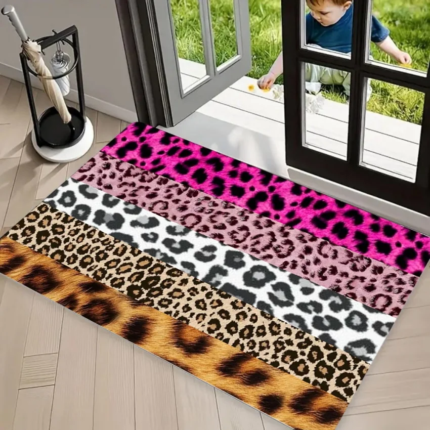 Multi-Color Leopard Print DOORMAT Area Rug Carpet Striped Animal Skin Pattern Stylish Non-Slip Floor Mat for Entryway Aesthetic