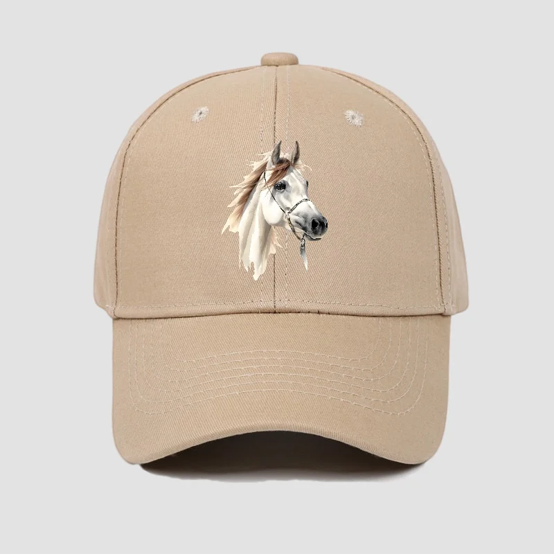 Unisex Cotton Baseball Cap with Printed Horse Design, Casual Lightweight Adjustable Hat with Slight Stretch, Outdoor Sun Protect