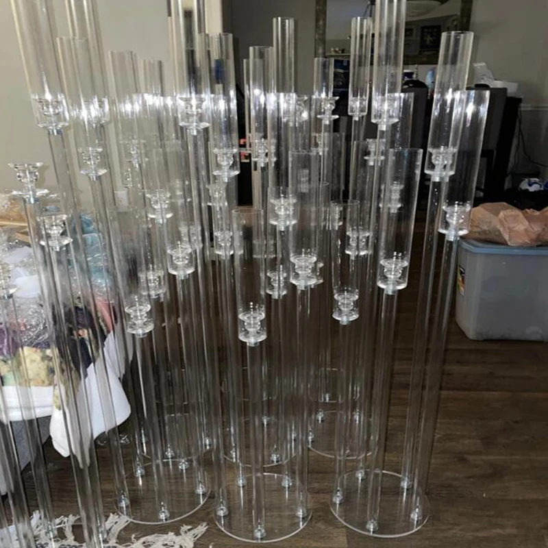 

2pcs 5pcs10 pcs 118cm tall wedding centerpiece Acrylic 5 arms candelabra for party and mariage decoration Clear Candle Holders