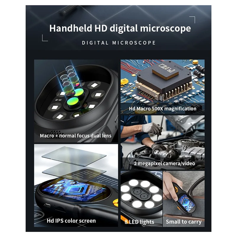 ABSY Video Coins Digital Microscope 500X Magnification 2MP Magnifying Glass With 8 Light For Electronics Repair Microscopio