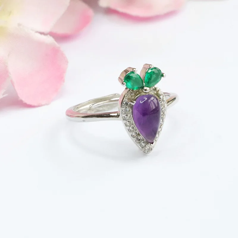 

Кольцо с натуральным аметистом фиолетового цвета, женское кольцо с сокровищами и морковью