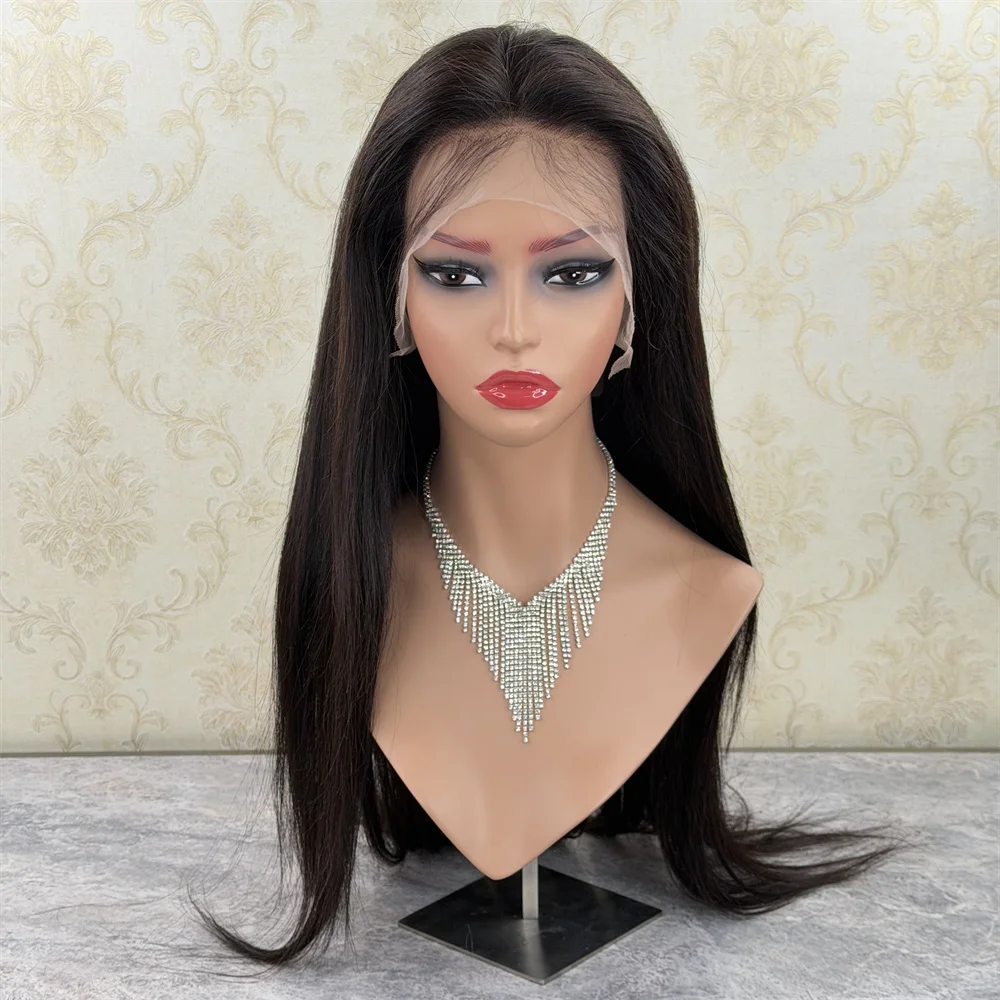 100% Virgin Human Hair Lace Frontal Wig 13x4 Dark Brown Brunette Women Glueless Wig HD Lace Soft Silky Straight Wig 28 inches