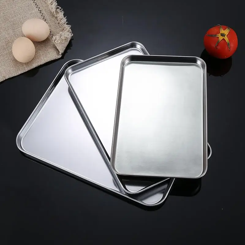 New Rectangle Stainless Steel Tray Commercial Buffet Presentation Tray Food Serving Plate Rice Noodle Pan Dish Storage Organizer