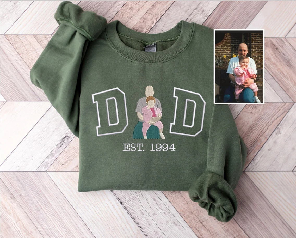 Embroidered Dad Sweatshirt With Picture, Family Reunion Shirt, Custom Father's Day Crewneck, Personalized Birthday Gift For Dad