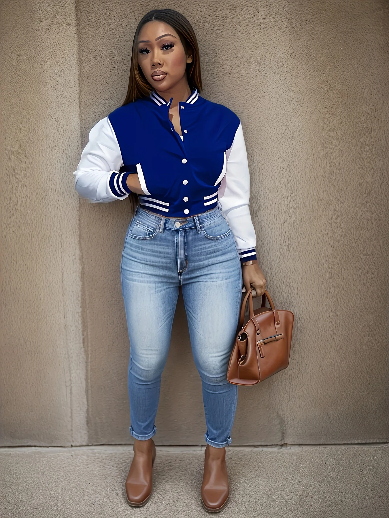 Elegantní dámská ležérní bunda bílá podzimní zimní knoflíky baseballová pilotní zkrácená bunda pro ženy s dlouhým rukávem zkrácená svrchní oblečení - náhled 3