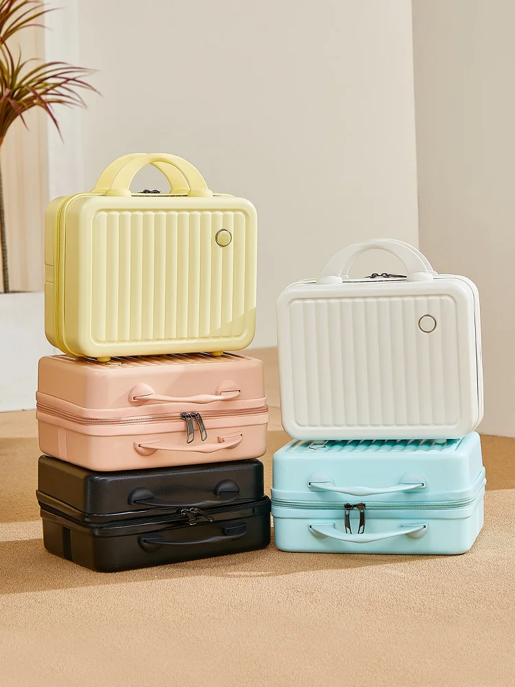 ポータブルミニハンドヘルド荷物入れ4インチメイクボックス旅行用収納バッグハンドル付き小型女性用トラベルスーツケースカジュアルマカロン