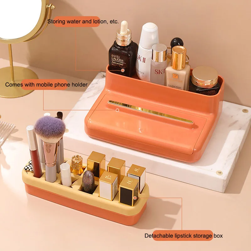 

Makeup Organizer For Cosmetic Box Plastic Storage Container Brush Holder Multi-Function Lipstick Skincare Jewelry Organizer