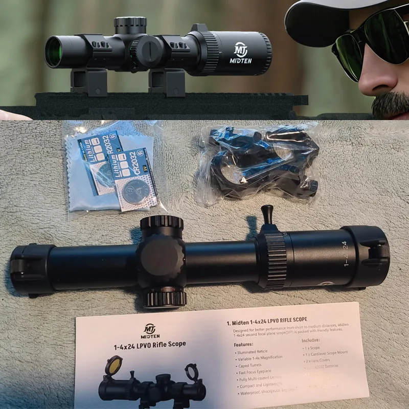 

1-4x24 LPVO Rifle Scope Wide View Riflescope Sights with Zero Reset with 30mm Cantilever Mount for Picatinny Rail Hunting