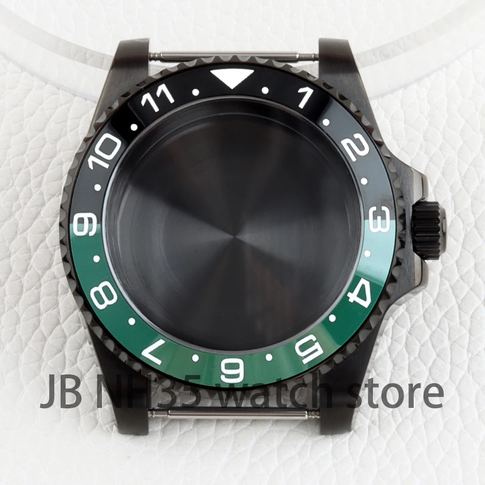 Cassa per orologio NH35 nera da 40 mm Vetro zaffiro impermeabile solido acciaio inossidabile 316L per movimento GMT NH34 NH35 NH36 NH38 Quadrante da 28,5 mm