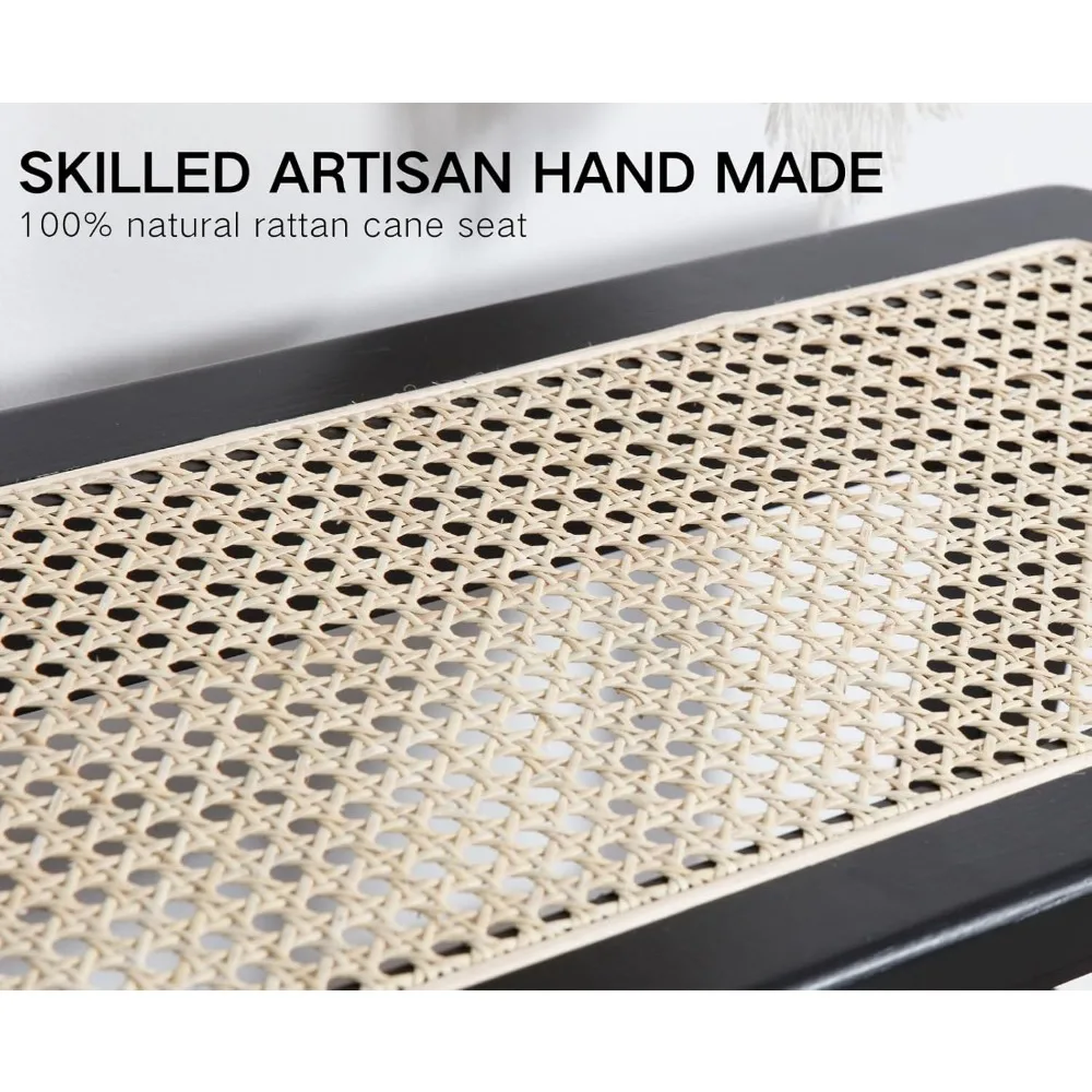 30 Inch Farmhouse Style Rattan Wood Bench with Shoe Storage for Entryway and Dining Area